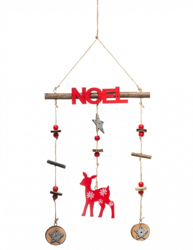 Décoration à suspendre en bois renne de Noël 38 cm mobile rouge