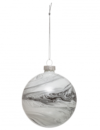 Boule de noël en verre effet marbre 8 cm gris et blanc