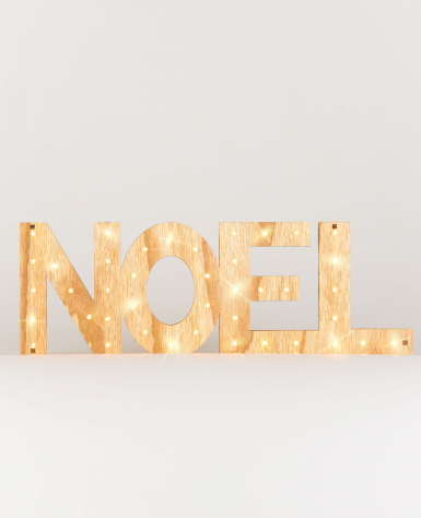 Décoration lettres lumineuses noël 41 led 44 cm bois blanc chaud
