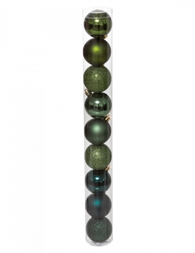 9 boules de Noël bleu vert 6 cm mates et brillantes