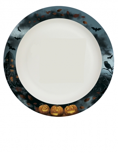 8 Assiettes en carton home compostable manoir hanté 24 cm halloween