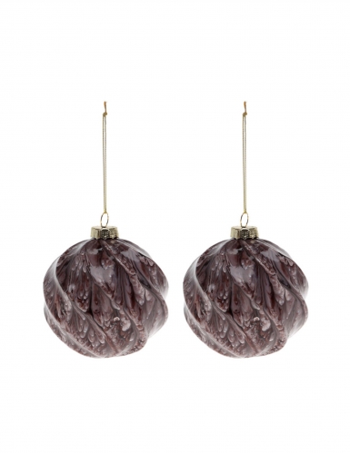 2 boules en verre marbrées marron 8 cm effet écorce