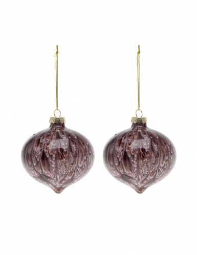 2 boules en verre losange marbrées marron 8 cm effet écorce