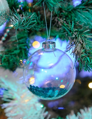 2 boules en verre avec paillettes bleues 8 cm pour sapin de noël