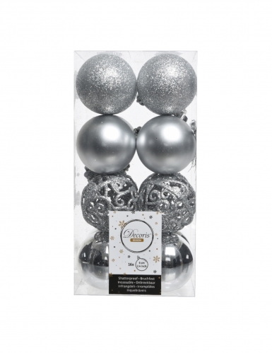 16 Petites boules de noël argentées 6 cm aux effets variés