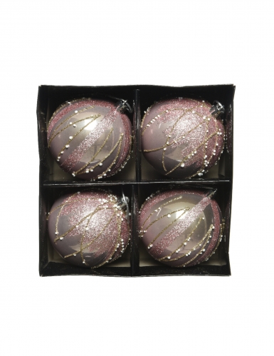 4 boules de noël paillettes rose et or 8 cm avec perles