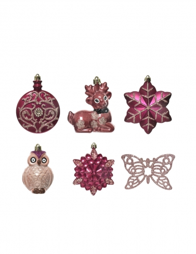 20 suspensions pour sapin roses avec paillettes et papillons 7 cm