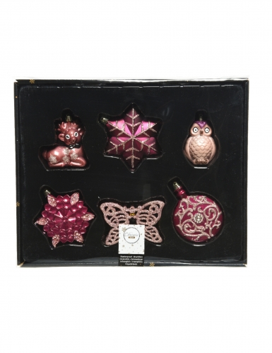 20 suspensions pour sapin roses avec paillettes et papillons 7 cm