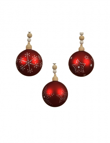Boule de noël en verre rouge 8 cm à motifs et perles