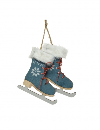 Suspension pour sapin patins à glace bleus 9 cm avec fausse fourrure