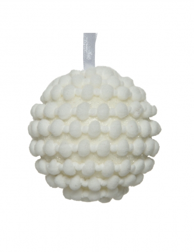 Boule de noël effet coton et paillettes 8 cm ambiance polaire
