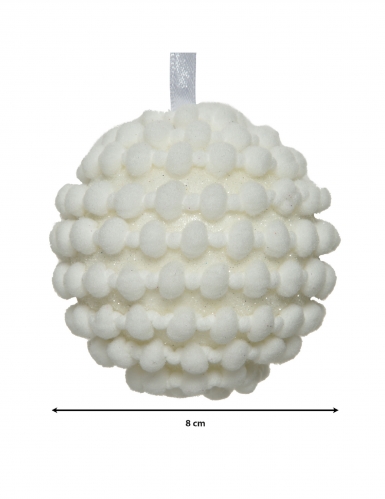 Boule de noël effet coton et paillettes 8 cm ambiance polaire