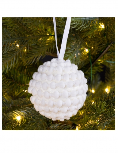 Boule de noël effet coton et paillettes 8 cm ambiance polaire