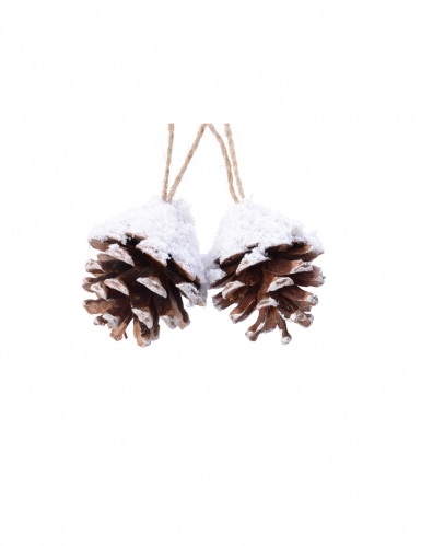 2 suspensions pommes de pin enneigées 6 cm naturelles