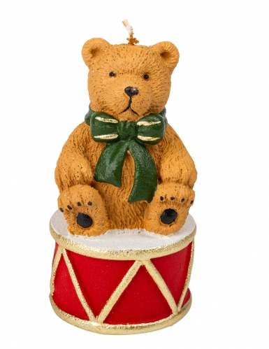 Bougie ourson sur son tambour 11 x 6 cm décoration noël