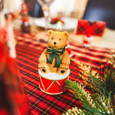 Bougie ourson sur son tambour 11 x 6 cm décoration noël