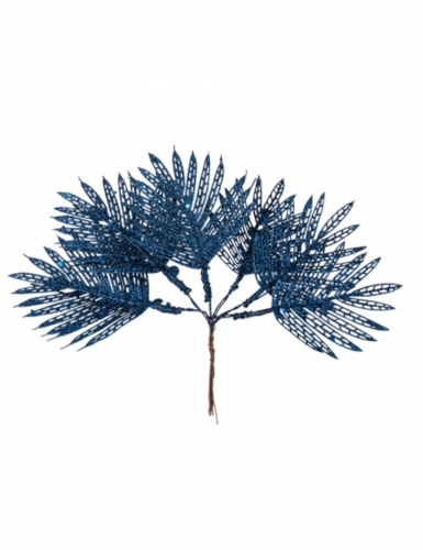 6 feuilles tropicales sur tige paillettes marine 21 cm pour déco jungle