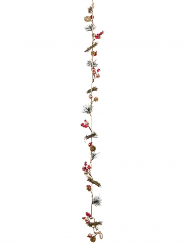 Guirlande de pommes de pin, baies, sapin et bois 120 cm