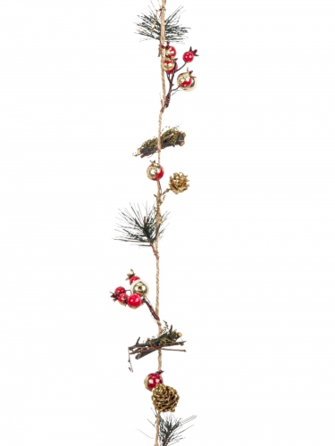 Guirlande de pommes de pin, baies, sapin et bois 120 cm