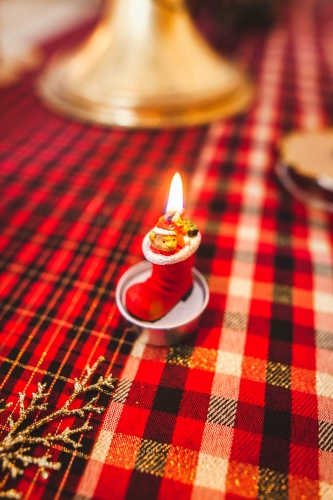 3 bougies botte du père noël avec ourson 5,5 x 3,5 cm