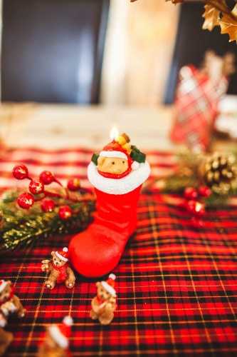 3 bougies botte du père noël avec ourson 5,5 x 3,5 cm