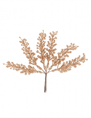6 branches de baies paillettes rose gold 17 cm sur tige