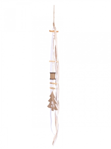 Suspension en bois sapin jute et dentelle 90 cm, style chalet