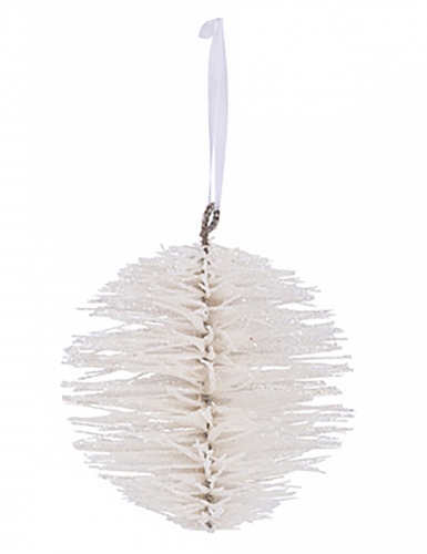 Boule de Noël blanche pailletée 15 cm effet branchages