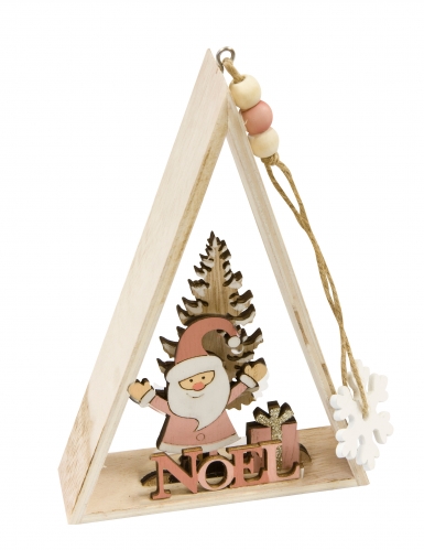 Suspension en bois Père Noël rose triangle décoratif 29 x 6 x 3,5 cm