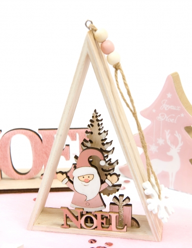 Suspension en bois Père Noël rose triangle décoratif 29 x 6 x 3,5 cm