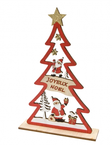 Décoration en bois sapin rouge joyeux noël 23 x 15 x 4 cm pour table