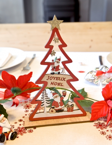 Décoration en bois sapin rouge joyeux noël 23 x 15 x 4 cm pour table