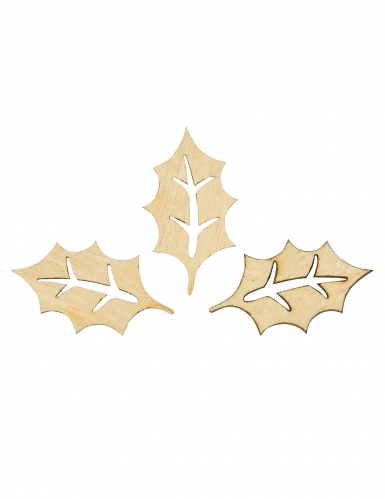 20 confettis en bois ajouré feuilles de houx 1,8 x 3 cm pour noël