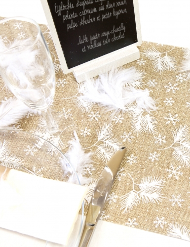 Chemin de table en toile de jute naturelle polaire 4 m x 28 cm avec flocons