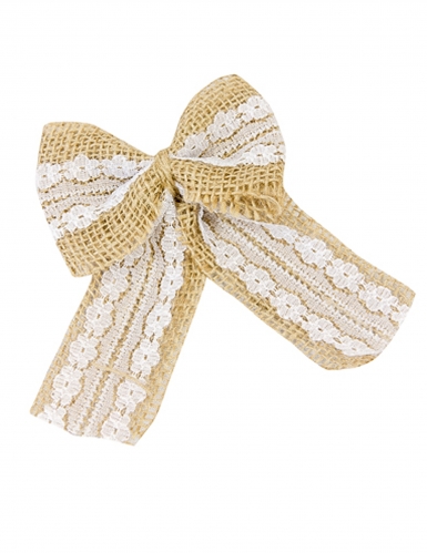 2 nœuds en toile de jute et dentelle 12 x 9 cm mariage champêtre