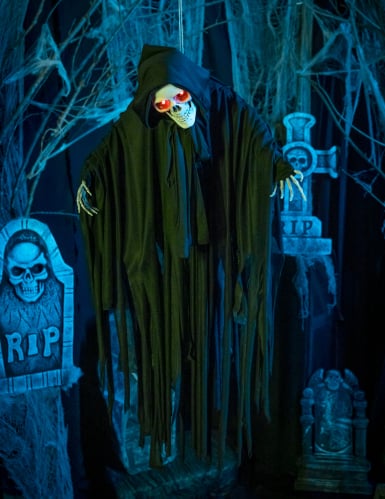 Squelette d'Halloween lumineux, sonore et animé 90 cm