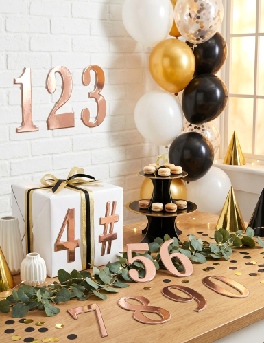 12 Stickers chiffres adhésifs rose gold 14 cm