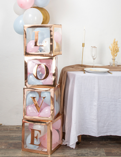 Cube à ballons transparent rose gold 30 x 30 cm à personnaliser
