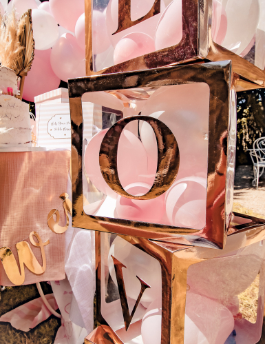 Cube à ballons transparent rose gold 30 x 30 cm à personnaliser