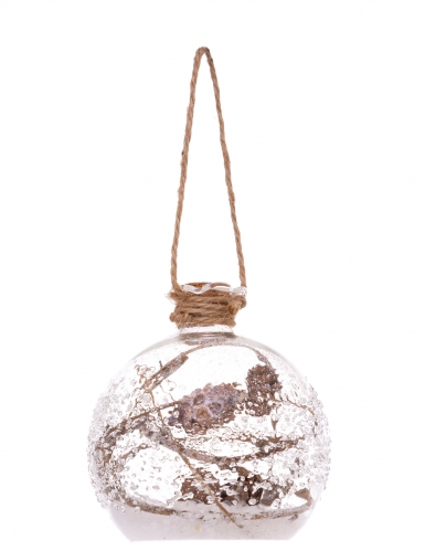 Boule de noël en verre petite fiole givrée 9 cm avec neige