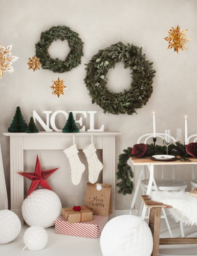 Décoration en papier alvéolé sapin de noël 15 cm vert et doré