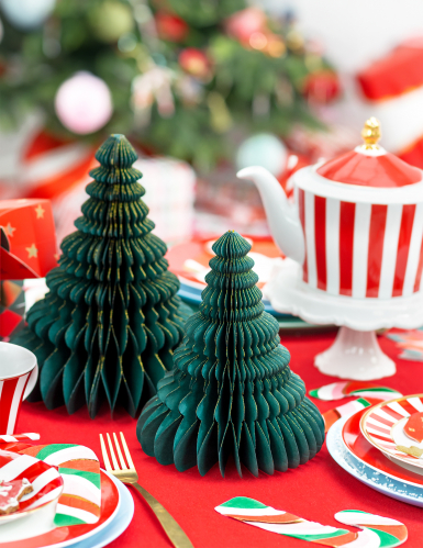 Décoration en papier alvéolé sapin de noël 15 cm vert et doré