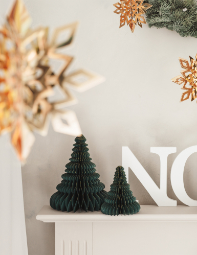 Décoration en papier alvéolé sapin de noël 15 cm vert et doré