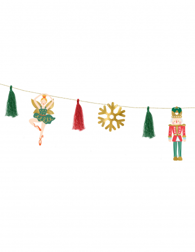 Guirlande en papier casse noisette et ballerine de noël 2 m et pompons