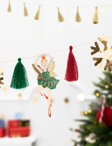 Guirlande en papier casse noisette et ballerine de noël 2 m et pompons
