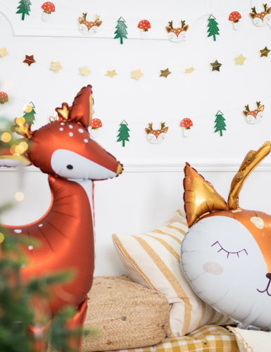 Guirlande en papier forêt de Noël 1,7 m avec sapins et cerfs
