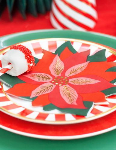 20 serviettes en papier fleur de Noël poinsettia 15,5 x 14,5 cm