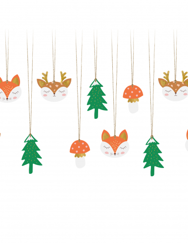 12 étiquettes en carton forêt de Noël 7,5 x 8,5 cm avec ficelle dorée