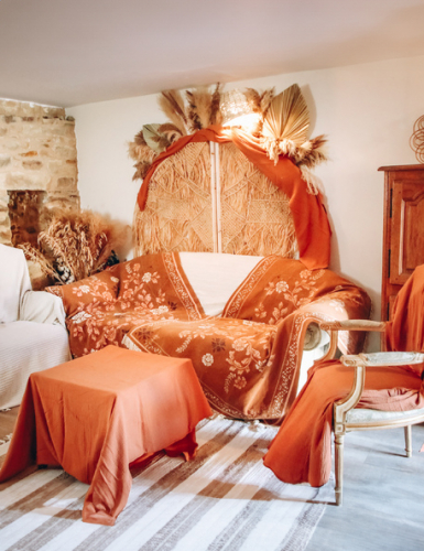Nappe gaze de coton terracotta 130 x 240 cm style bohème