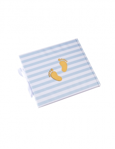 Livre d'or petit trésor rayé bleu et dorure 22 x 19,5 cm baby shower